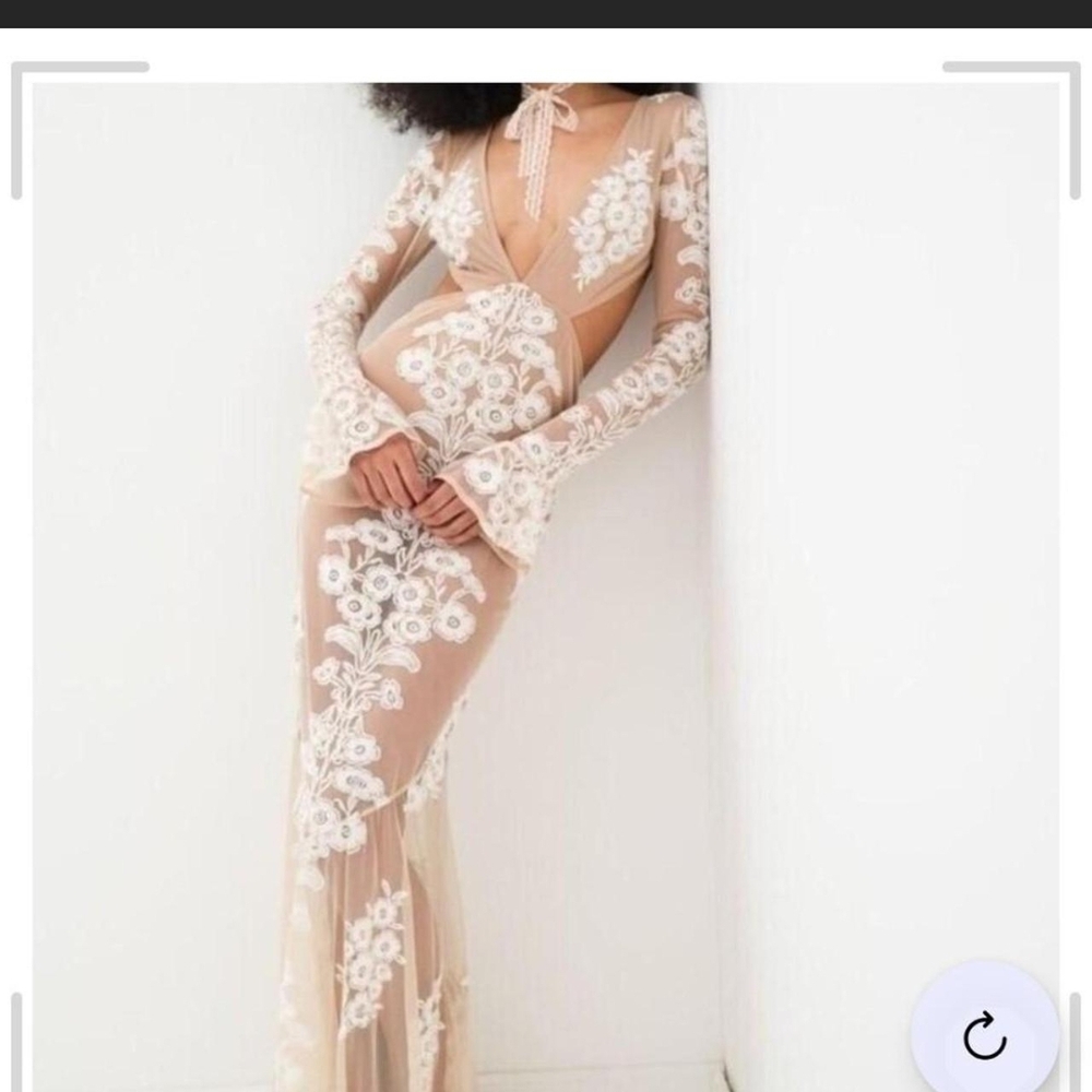 For Love And Lemons Sheer Floral Maxi Dress in Cream